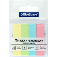 Флажки-закладки OfficeSpace, 50*12мм, 25л*4 пастельных цвета, европодвес, 24 шт/в уп