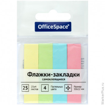 Флажки-закладки OfficeSpace, 50*12мм, 25л*4 пастельных цвета, европодвес, 24 шт/в уп