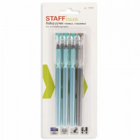 Ручки стираемые гелевые STAFF "College", НАБОР 4 штуки (3 СИНИХ, 1 ЧЕРНАЯ), игольчатый узел 0,5 мм, линия письма 0,38 мм, 143667, комплект 4 шт