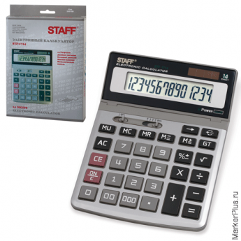 Калькулятор STAFF настольный металлический STF-1714, 14 разрядов, двойное питание, 200х152 мм
