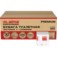 Бумага туалетная листовая 250 шт., LAIMA (Система T3) PREMIUM, 2-слойная, белая, 21х11 см, КОМПЛЕКТ 30 пачек, 112515, комплект 250 шт