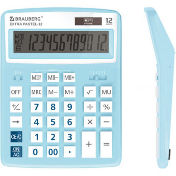 Калькулятор настольный BRAUBERG EXTRA PASTEL-12-LB (206x155 мм), 12 разрядов, двойное питание, ГОЛУБОЙ, 250486