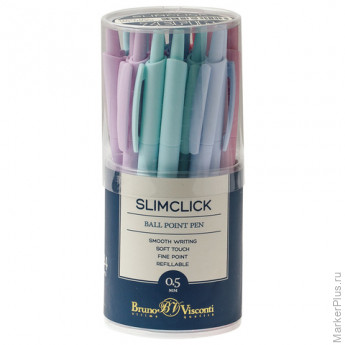 Ручка шариковая автоматическая BRUNO VISCONTI "SlimClick", "Zefir", СИНЯЯ, ассорти, узел 0,5 мм, линия письма 0,3 мм, 20-0229, 12 шт/в уп