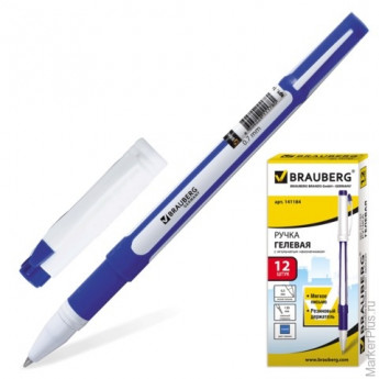 Ручка гелевая BRAUBERG "Contract", корпус синий, игольчатый пишущий узел 0,5 мм, резиновый держатель, синяя, 141184