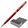 Ручка шариковая PARKER "Sonnet Lacquer Slim GT", тонкий корпус, красный лак, сталь, позолоченные детали, 1931477, черная