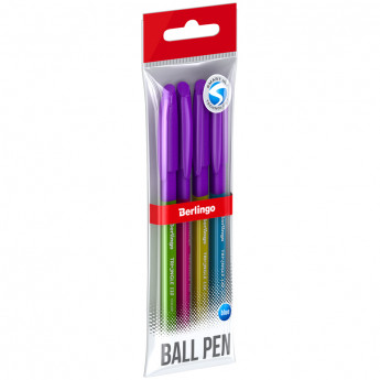 Ручка шариковая Berlingo "Triangle 110 Color" синяя, 0,7мм, грип, корпус ассорти, 4шт, пакет 24 шт/в уп