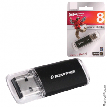 Флэш-диск 8 GB, SILICON POWER ultima II-I Series, USB 2.0, черный, SP08GBUF2M01V1K