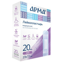 Перевяз. ср-ва Лейкопластырь бакт,19х72мм полимер. прозрачный,20 шт/уп,АРМА, комплект 20 шт