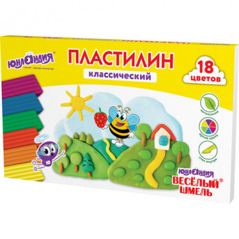 Пластилин классический ЮНЛАНДИЯ 'ВЕСЁЛЫЙ ШМЕЛЬ', 18 цветов, 360 грамм, стек, ВЫСШЕЕ КАЧЕСТВО, 106432