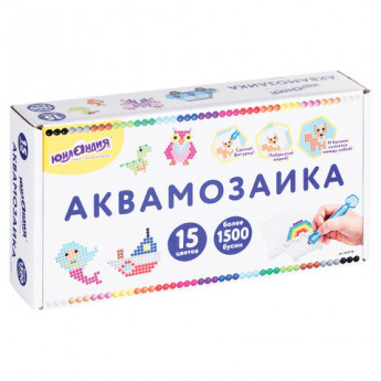 Аквамозаика, 15 цветов, 1500 бусин, в колорбоксе, ЮНЛАНДИЯ, 663778