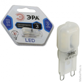 Лампа светодиодная ЭРА, 3 (30) Вт, цоколь G9, JCD, холодный белый свет, 30000 ч., LED smdJCD-3w-360-