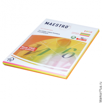 Бумага MAESTRO color А4, 80 г/м2, 200 л. (4 цв.x 50 л.), цветная неоновая RB04