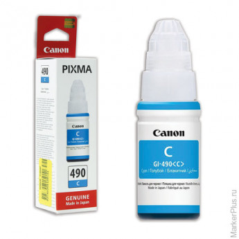 Чернила CANON (GI-490С) для СНПЧ Pixma G1400G2400G3400, голубые, ресурс 7000 стр., оригинальные, 0