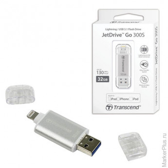Флэш-диск, 32 GB, TRANSCEND JetDdrive Go 300, USB 3.1, серебро, подключение к IPhone (iPad), TS32GJD
