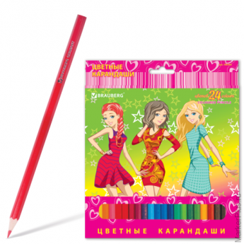 Карандаши цветные BRAUBERG 'Pretty Girls', 24 цвета, заточенные, картонная упаковка, 180560