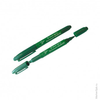 Маркер перманентный двухсторонний зеленый, пулевидный, 0,8-2,2 мм