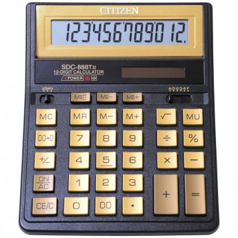Калькулятор настольный SDC-888TIIGE 12 разрядов, двойное питание, 158*203*31 мм, черный/золотой