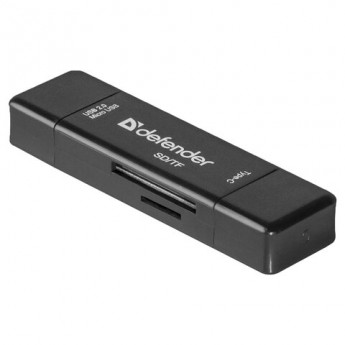 Картридер DEFENDER Multi Stick, USB 2.0, microUSB, Type-C, порты SD, micro SD , черный, 83206