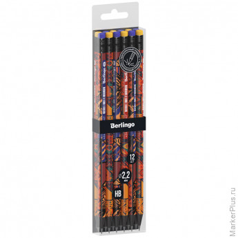 Набор карандашей ч/г Berlingo "Tribe" HB, 12шт., черное дерево, круглый, заточен., с ластиком, ассорти, PET-бокс