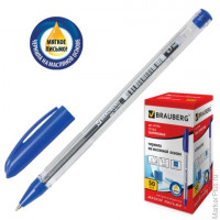 Ручка шариковая масляная BRAUBERG "Rite-oil", корпус прозрачный, толщина письма 0,7 мм, синяя, 141702