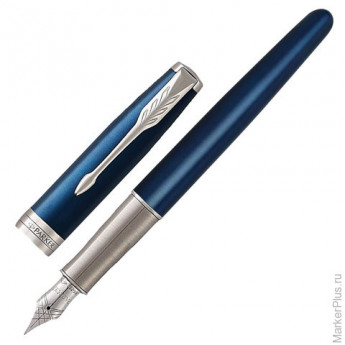 Ручка перьевая PARKER "Sonnet Lacquer CT", корпус синий лак, нержавеющая сталь, палладиевое покрытие деталей, 1931533, черная