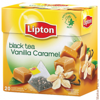 Чай LIPTON (Липтон) "Vanilla Caramel", черный с ванилью и карамелью, 20 пирамидок по 2 г, 21187937