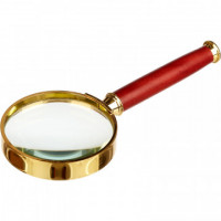 Лупа классическая, увеличение х5, диаметр 50мм, золото с коричневой ручкой