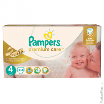 Подгузники 104 шт., PAMPERS (Памперс) "Premium Care", размер 4 (7-14 кг)