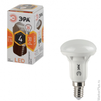 Лампа светодиодная ЭРА, 4 (30) Вт, цоколь E14, рефлектор, теплый белый свет, 25000 ч., LED smdR39-4w