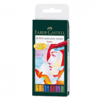 Набор капиллярных ручек Faber-Castell 'Pitt Artist Pen Brush Basic' ассорти,6шт.,пласт. уп., европ., комплект 6 шт