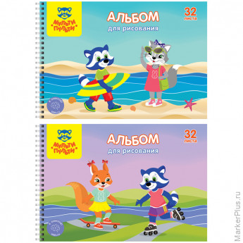 Альбом для рисования 32л., А4, на гребне Мульти-Пульти "Приключения Енота", с раскраской, 6 шт/в уп