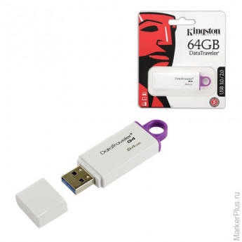 Флэш-диск, 64 GB, KINGSTON Data Traveler G4, USB 3.0, бело-фиолетовый
