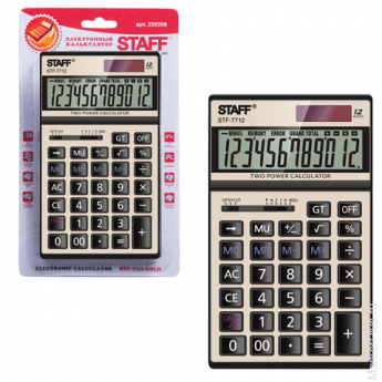 Калькулятор STAFF настольный металлический STF-7712-GOLD, ЗОЛОТИСТЫЙ, 12 разрядов, 179х107 мм, блист