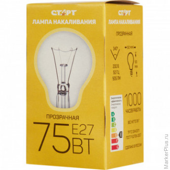 Электрическая лампа СТАРТ стандартная/прозрачная 75W E27 10 шт, комплект 10 шт