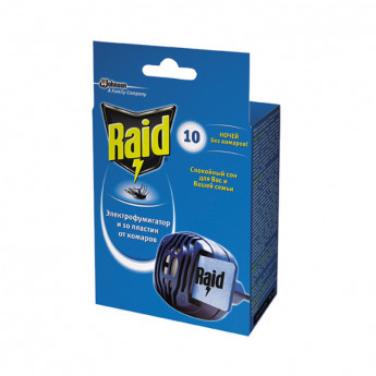 Фумигатор + 10 пластин от комаров Raid, картонная коробка