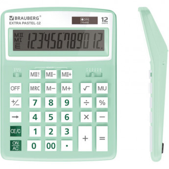 Калькулятор настольный BRAUBERG EXTRA PASTEL-12-LG (206x155 мм), 12 разрядов, двойное питание, МЯТНЫЙ, 250488