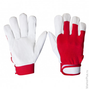 Перчатки кожаные рабочие JetaSafety JLE301-7 цв.красный/белый р.S