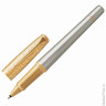 Ручка-роллер PARKER "Urban Premium Aureate Powder GT", корпус серебристый, алюминий, позолоченные детали, 1931574, черная
