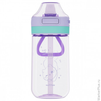 Бутылка для воды с трубочкой MESHU "Cat" 480мл, пластик, сиреневая