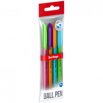 Ручка шариковая Berlingo "Triangle Fuze Stick", 0,5мм, синяя, корпус ассорти, 4шт, пакет 24 шт/в уп