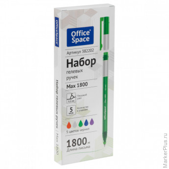 Набор гелевых ручек OfficeSpace "Max 1800", 5шт., 5цв,0,5мм, бесстержневая, увеличенная длина письма, коробка Набор гелевых ручек OfficeSpace "Max 1800", 5шт., 5цв,0,5мм, бесстержневая, увеличенная длина письма, коробка