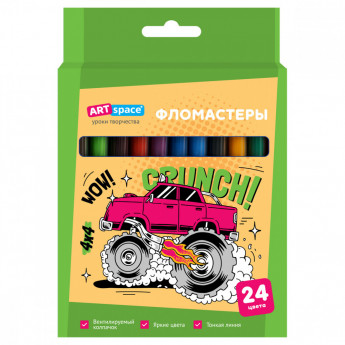 Фломастеры ArtSpace 'Машинки', 24цв., картон, смываемые, европодвес