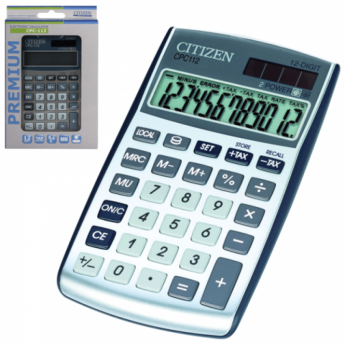 Калькулятор CITIZEN карманный CPC-112WB, 12 разрядов, двойное питание, 120х72 мм