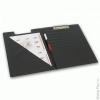 Папка-планшет BRAUBERG, с верхним прижимом и крышкой, А4, картон/ПВХ, черная, двойной срок службы, 221488