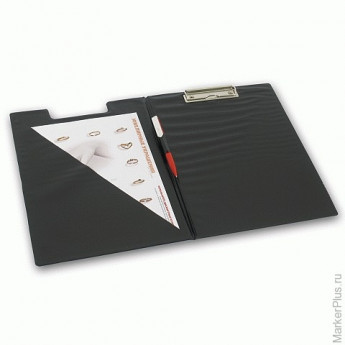 Папка-планшет BRAUBERG, А4 (340х240 мм), с прижимом и крышкой, картон/ПВХ, черная, 221488