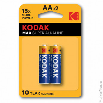Батарейки алкалиновые "пальчиковые" КОМПЛЕКТ 2 шт., KODAK Max Super Alkaline, АА (LR6, 24А), блистер, Б0005131 Батарейки алкалиновые "пальчиковые" КОМПЛЕКТ 2 шт., KODAK Max Super Alkaline, АА (LR6, 24А), блистер, Б0005131