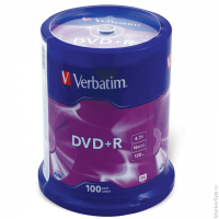Диск DVD+R (плюс) VERBATIM, 4,7 Gb, 16x, 100 шт., Cake Box, 43551