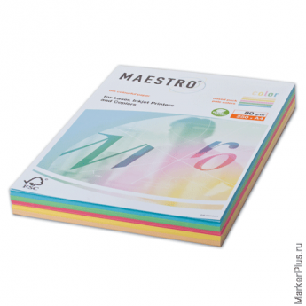 Бумага MAESTRO color А4, 80 г/м2, 250 л. (5 цв. x 50 л.), цветная пастель RB01