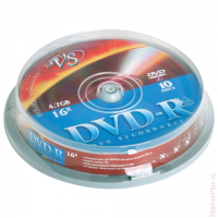 Диски DVD-R VS 4,7 Gb, КОМПЛЕКТ 10 шт., Cake Box, VSDVDRCB1001, комплект 10 шт