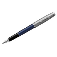 Ручка перьевая Parker "Sonnet Sand Blasted Metal&Blue Lacquer" черная, 0,8мм, подар. уп.